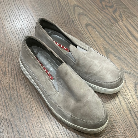 Prada Shoes Grey Suede Prada Slip On Sneakers Poshmark